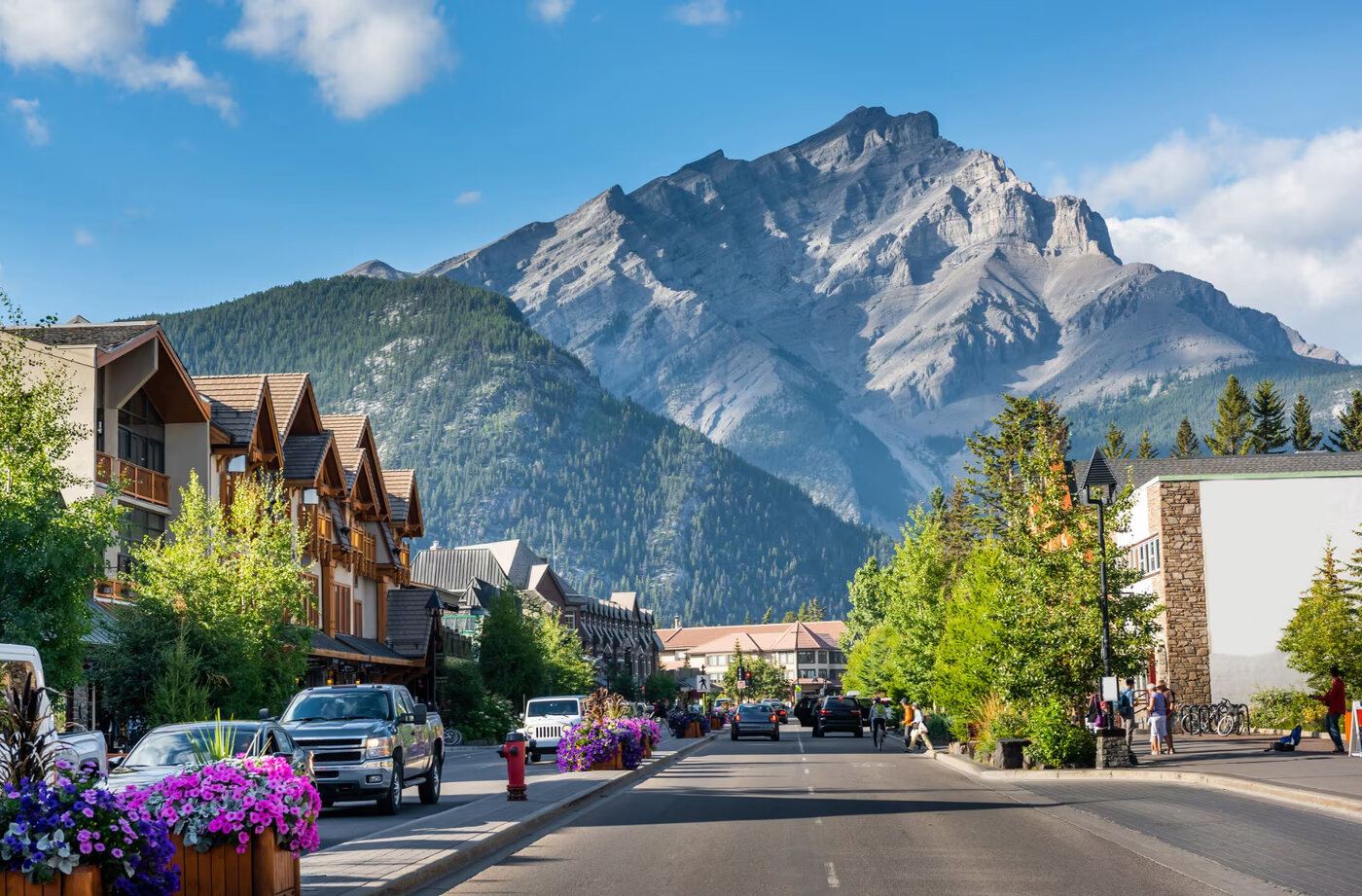 Banff Avenue framed by Cascade Mountain