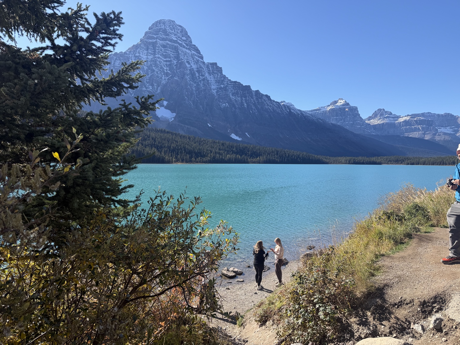 Turquoise alpine lake along the Icefields Parkway