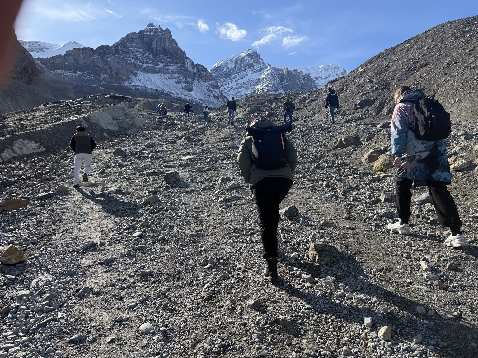 Top Choice Tours guests walking toward Athabasca Glacier